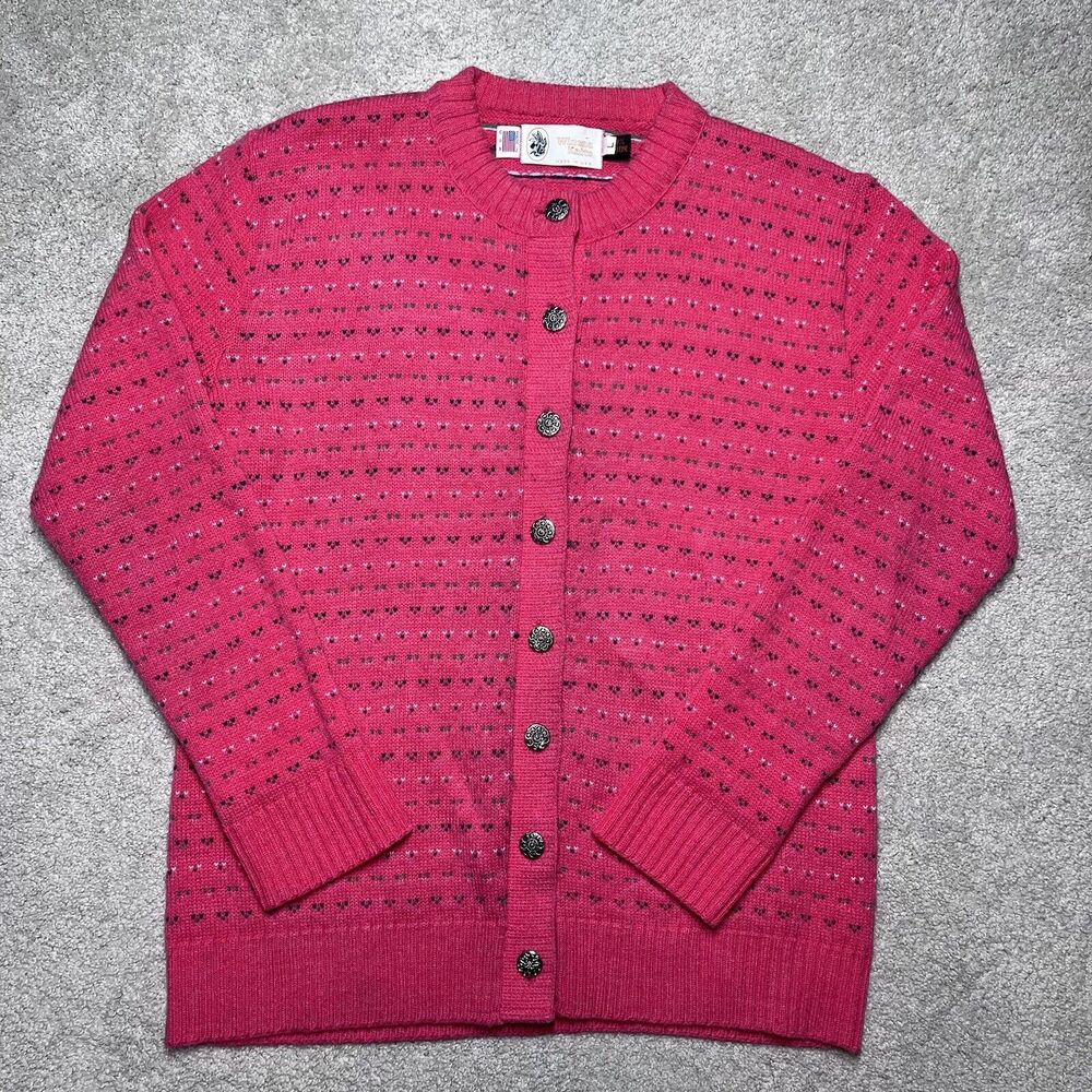 VTG Winona Knits Cardigan Sweater Womens Large Pink Wintuk USA Cottage Grandma